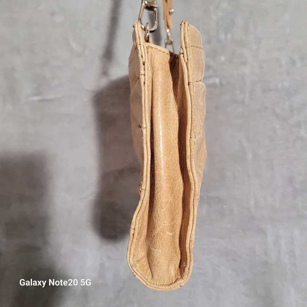 THE SAK Tan Glazed Leather Crossbody Pleated Bag/Purse Zip Top Removable Strap